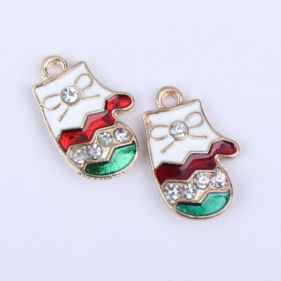 Amosfun 10pcs Christmas Pendant Charms Crystal Rhinestone Christmas Glove Charms DIY Jewelry Craft Making Accessories for Necklace Bracelet Earrings Party Favors