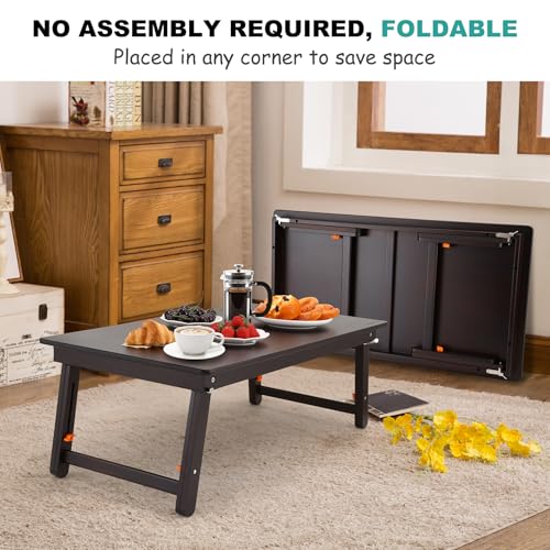 Image of Nnewvante Large Size Floor Desk, Folding Low Coffee Table, No Assembly Required, Adjustable Floor Table for Breakfast Gaming Writing 33.5 inchx17.7 inch Black Walnut