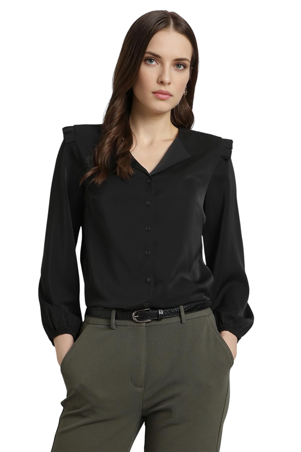 Lee Women Polyester Regular Fit Solid Full Sleeve Casual Shirt in neutral
