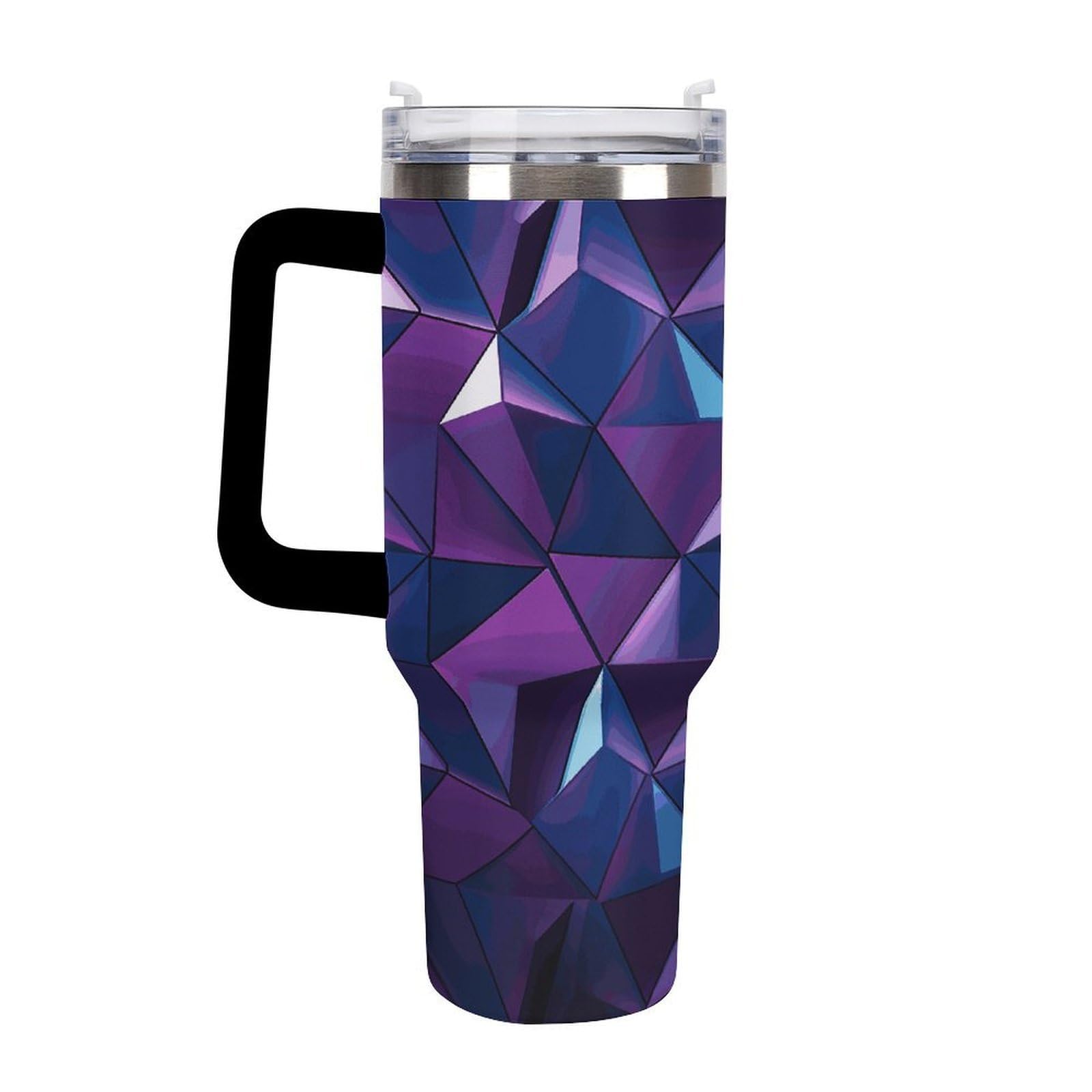 Tazas geométricas moradas con popote y asa, taza de café con aislamiento al vacío de doble pared, botellas de agua para café helado, té, bebida caliente y fría