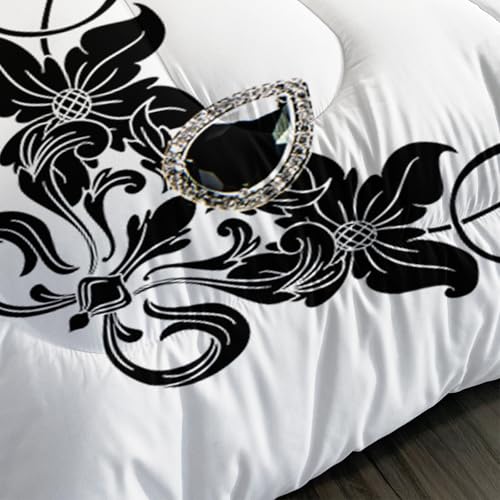Image of QOOMO Black Flowers Bedding Set, Queen Size