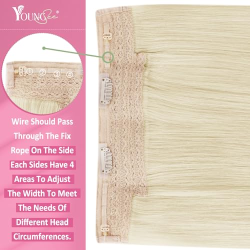 Image of YoungSee 125G Wire Hair Extensions Platinum Blonde Invisible Wire Extensions Thick Remy Hair One Piece Hair Extension for Full Head 16 Inch