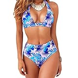 【 Material del bikini 】 Poliéster y elastano. Los trajes de baño para mujer de secado rápido, tejido suave, elasticidad suficiente y transpirabilidad, perfectos para actividades acuáticas. Diseño en V profundo, correas ajustables para cuello y espalda, acolchado para el pecho, sin aros, talla S-XL.