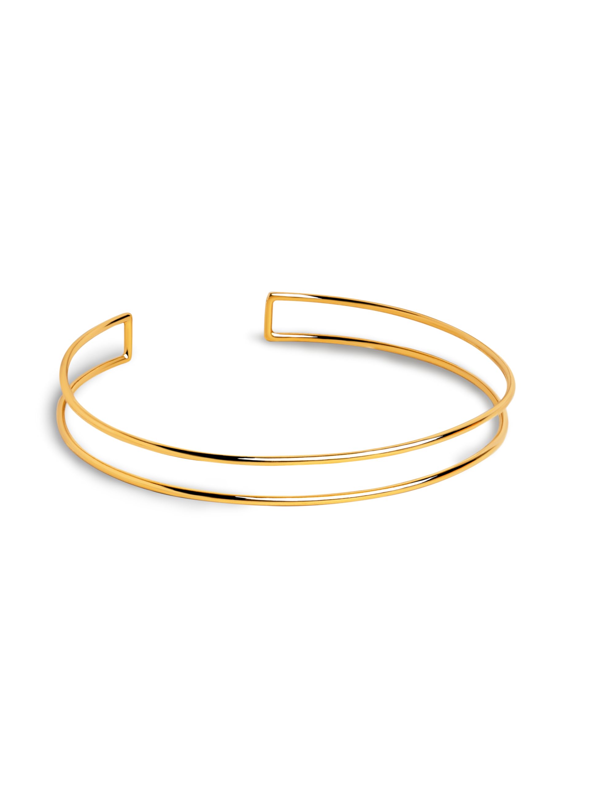 SINGULARU - Choker Double Ring. Collana Rigida Doppia Vicina al Collo. Ottone con Finitura Placcata Oro 18Kt. Regolabile. Gioielli da Donna