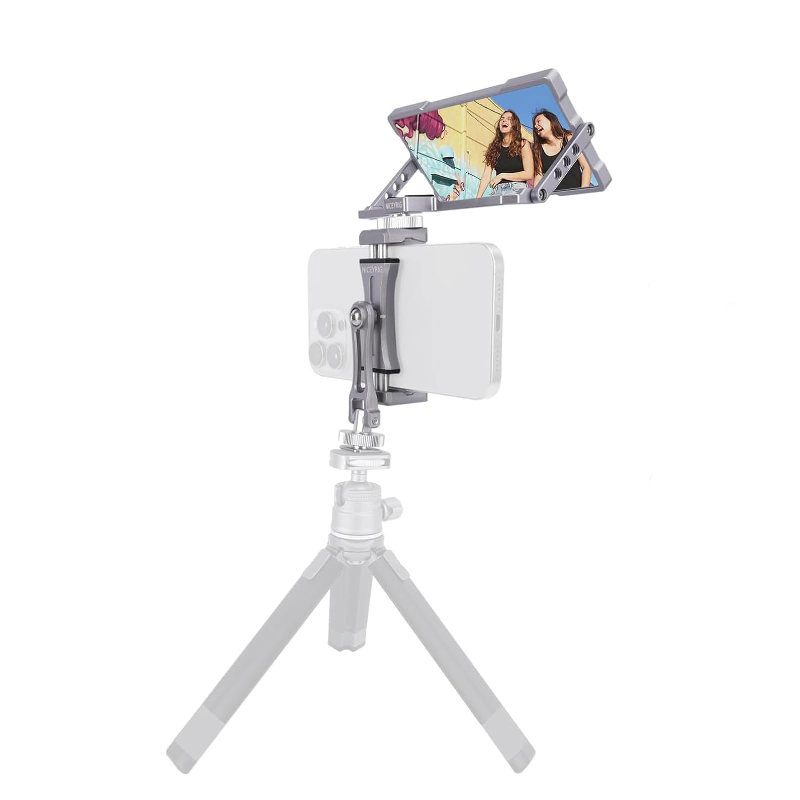 NICEYRIG Vlog Selfie Monitor de Pantalla de teléfono,Kit de Espejo para Smartphone Vlog Selfie con Soporte de trípode para iPhone 15, 14, 13, 12 Pro MAX, Pro y Android, vlogging,fotografía