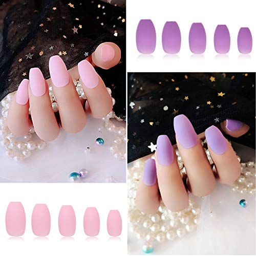 image for Maitys 24 Sets 576 Pieces Matte False Nails Ballerina Coffin False Nai