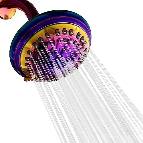 ShowerMaxx Luxury Spa Series Shower Head, 6 Spray Setting, 4.5 Inch Adjustable High Pressure Shower Head Fixture for Hard Water, 360-Degree Tilt Massage Shower System - Rainbow Finish Shower Head