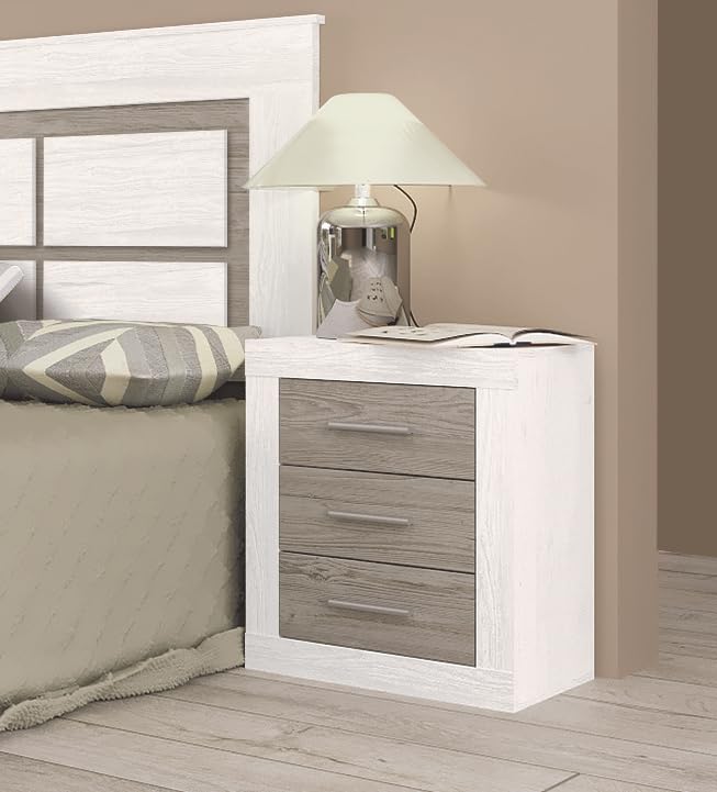 Shiito | Modelo Aspen - Mesita de Noche con 3 cajones | Acabado en Andersen Pino - Gris