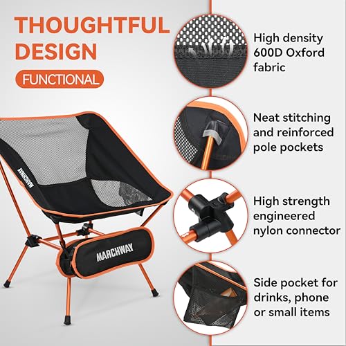 Image of MARCHWAY Ultralight Folding Camping Chair, Heavy Duty Portable Compact for Outdoor Camp, Travel, Beach, Picnic, Festival, Hiking, Lightweight Backpacking (Orange)