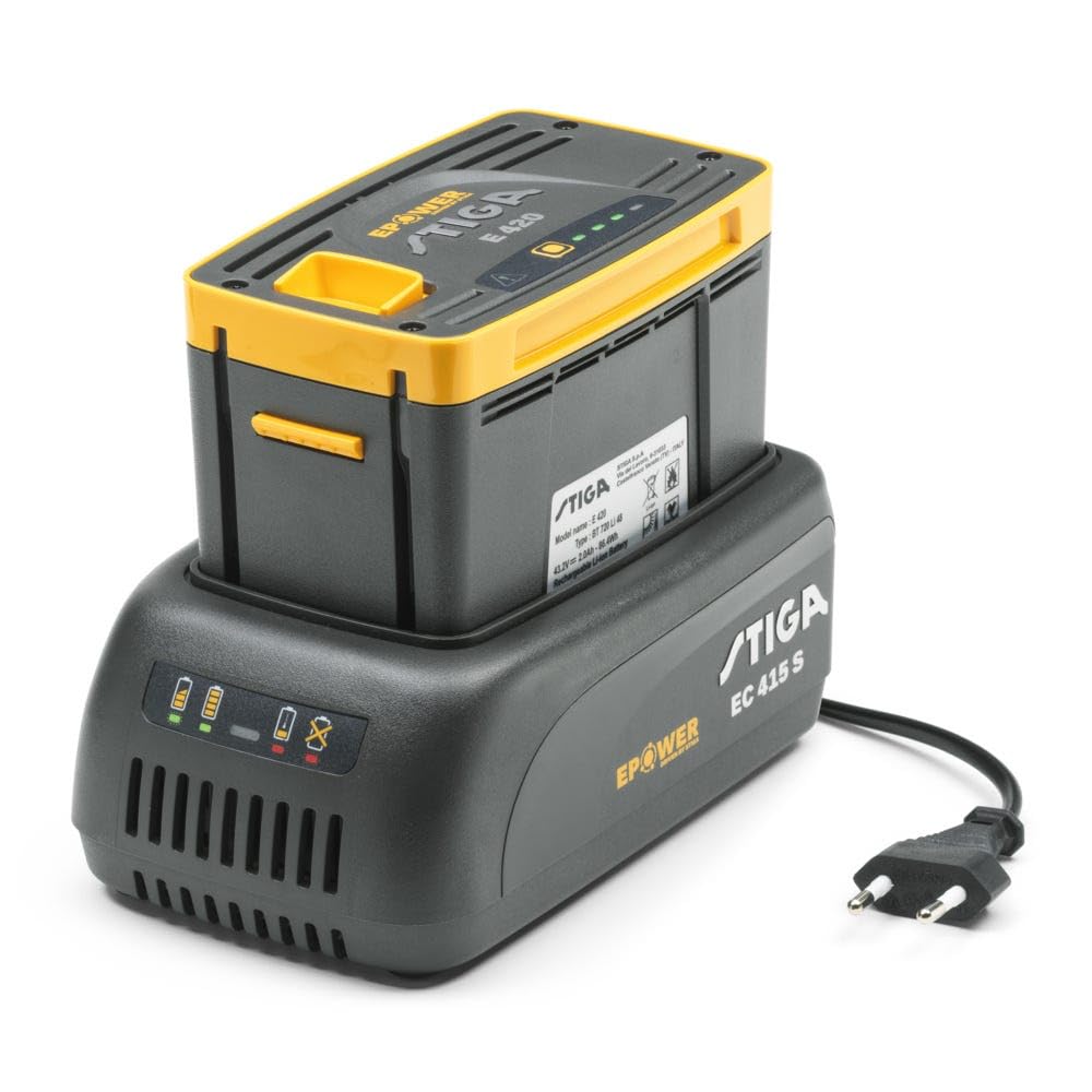 STIGA EC 415 S Chargeur Standard ePower, 48 V, 1.5 A – Prise Euro, Logement De Batterie – Pour Batteries 48 V Stiga Séries 500/700/900