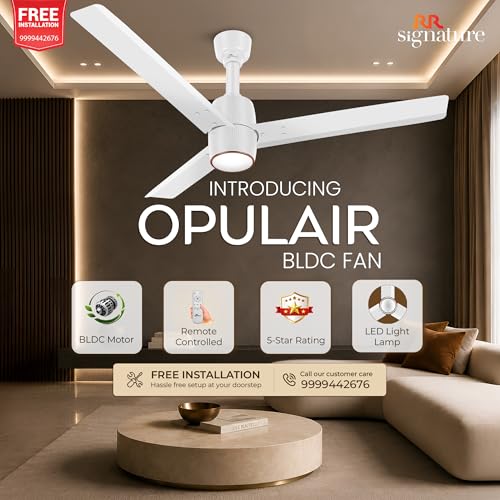 Image of RR Signature OPUL AIR 1250mm BLDC Underlight Ceiling Fan with 100% Pure Copper Motor - 35W | 350 RPM High Speed | Remote Control & LED Light | 3 Light Modes | 3 Year Warranty - MIRAGE WHITE