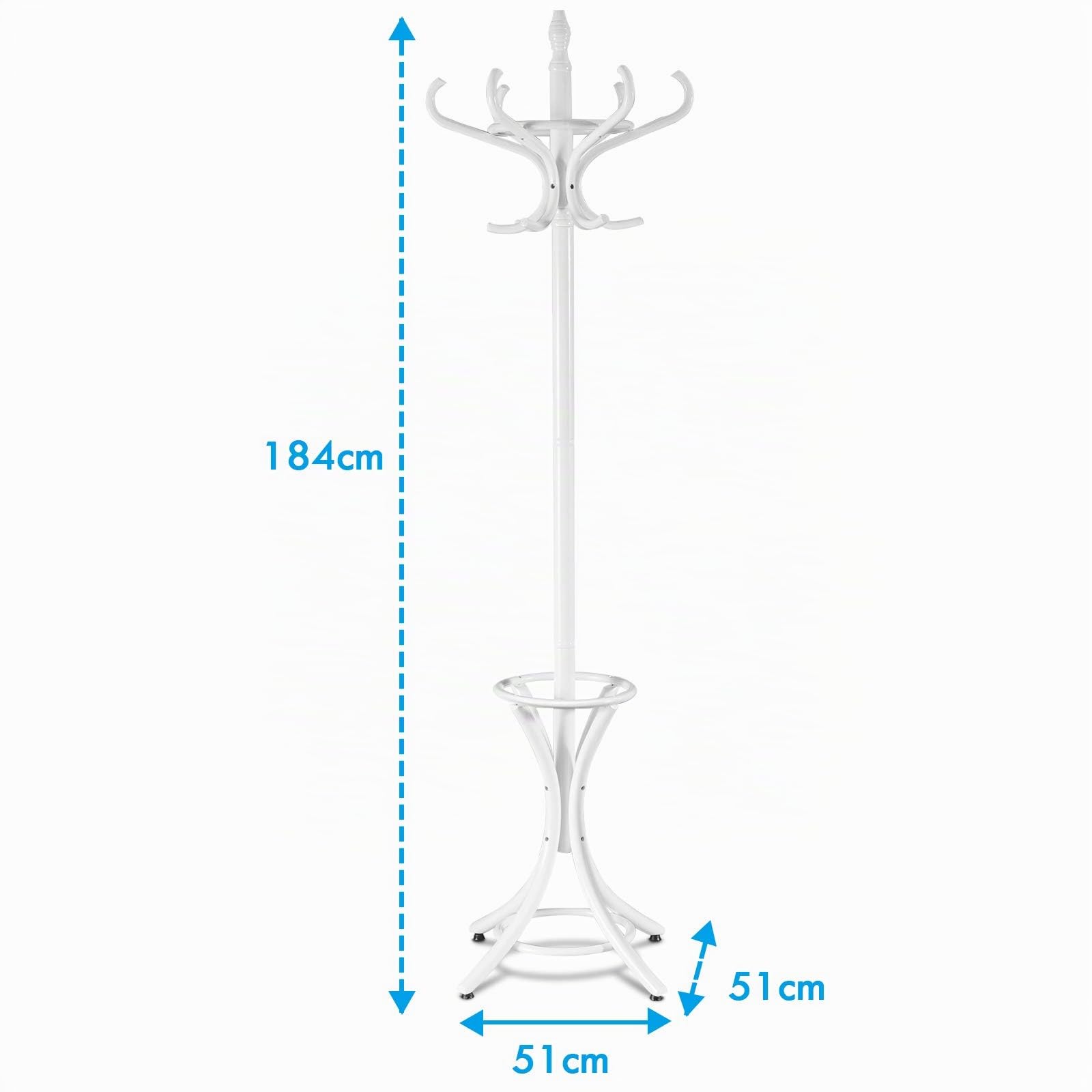 COSTWAY Attaccapanni da Terra Appendiabiti a piedi con 12 ganci in legno ecologico, 51 x 51 x 184 cm (Bianco)