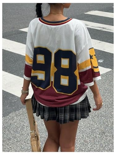 MakeMeChic Women's Plus Size Jersey Shirt Oversized V Neck Number Print Y2K Tee Top3