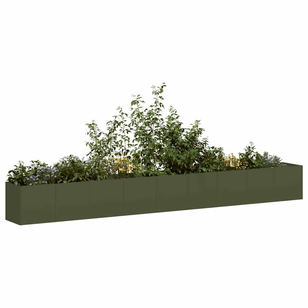 Donica ogrodowa oliwkowa 360x40x40 cm stal walcowana na zimno duża skrzynia na kwiaty podwyższona grządka taras balkon otwarte dno stabilna