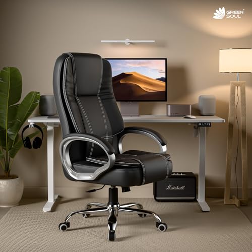 Image of Green Soul Vienna | Leatherette Office Chair | Ergonomic Executive Boss Chair with Spacious Cushioned Seat | Heavy Duty Metal Base | High Back | 3 Years Warranty (Black)