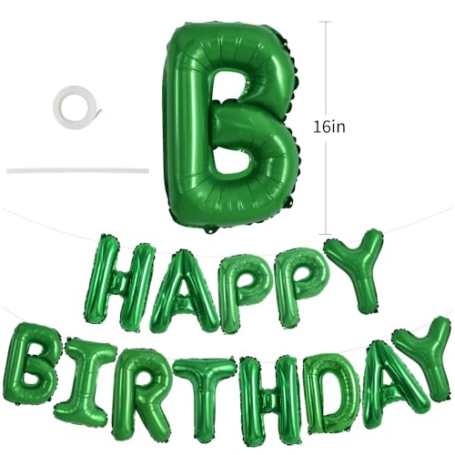 TONIFUL Green Happy Birthday Balloons Banner 16 Inch Mylar Foil Letters Birthday Sign Banner Bunting Reusable for Girls Boys Kids & Adults Birthday Decorations and Graduation Party Supplies