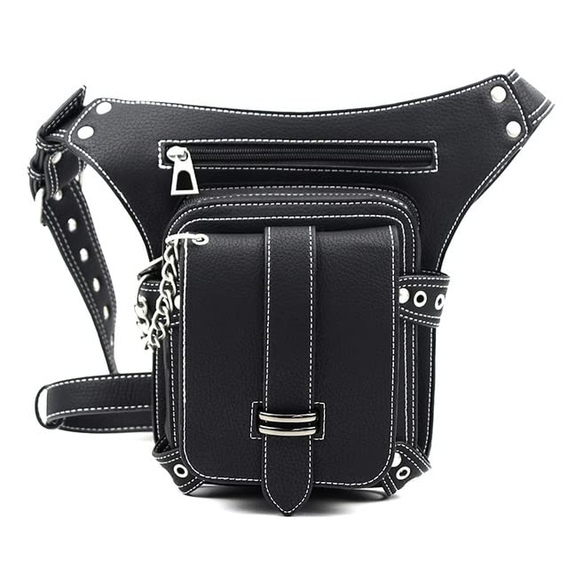 Torba na nogi, torba biodrowa, torba na udo, damska torba na talię, motocykl, torba na nogi, pas biodrowy, opakowanie nerki, męskie skórzane etui, torba crossbody, Czarny, Jeden rozmiar