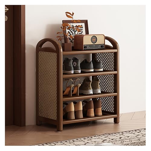 Schuhregal aus Bambus und Rattan, 4-stöckig, freistehend, mit...