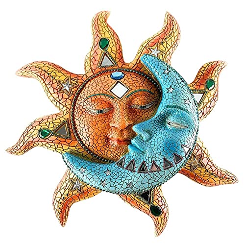 Metalowa dekoracja ścienna Sun Moon, kreatywne rzeźby ścienne wewnątrz i na zewnątrz Słońce i księżyc Wiszące ozdoby Wystrój dla domu Salon Sypialnia Kawiarnia Ogród,40x40cm/15.7"x15.7"