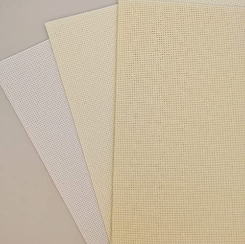 Image of KCS 3 pc of 12 inch x 18 inch 14CT Counted Cotton Aida Cloth Cross Stitch Fabric (White+Natural Antique White+Cream)