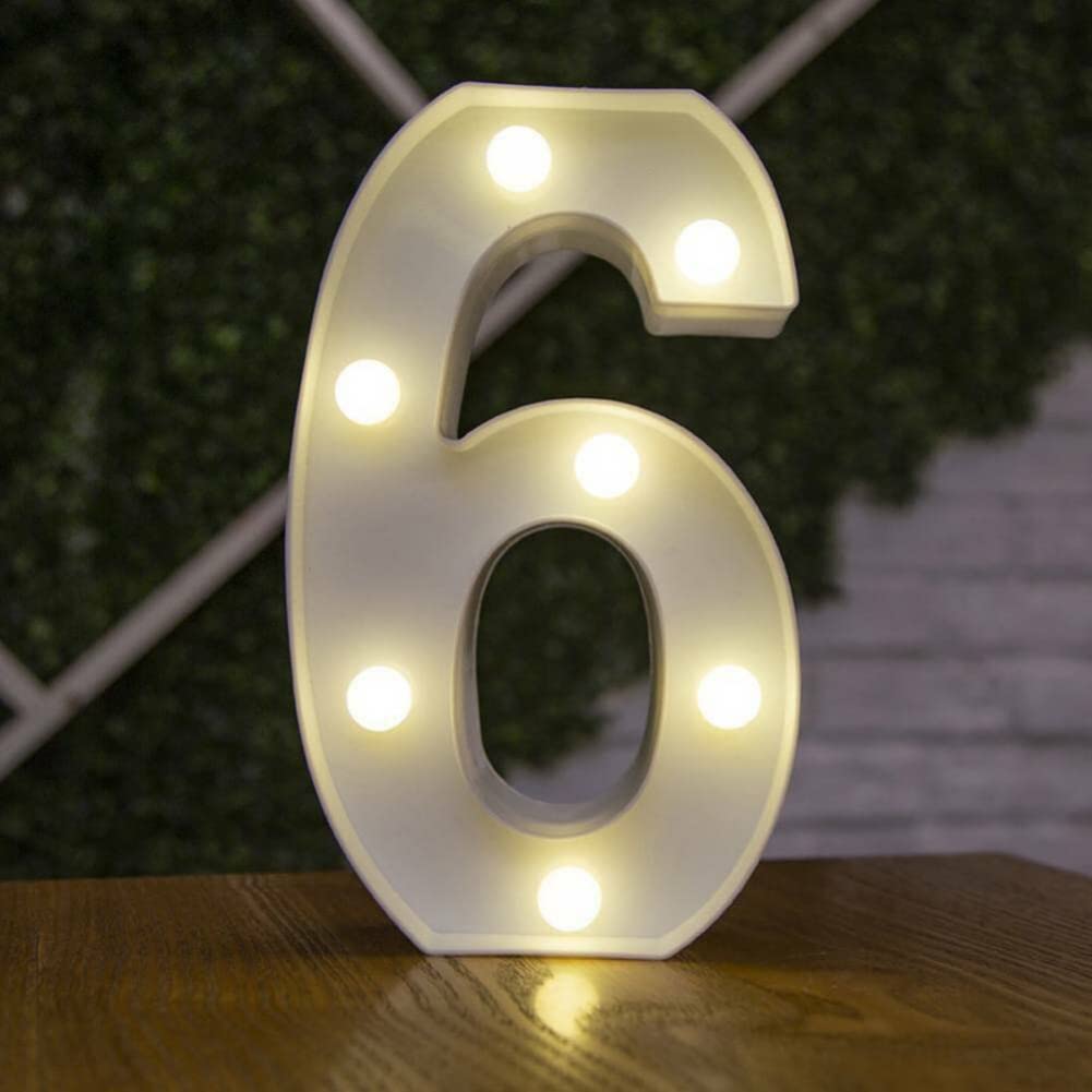 anso Alphabet LED Letters Light Up Numbers White Plastic Letters Standing Decor A to Z 0~9 (Number 6)