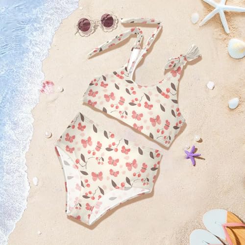 Cherry and Butterfly Girls Two Piece Tankini Swimsuits Summer Bathing Suit Beach Swimwear Set2