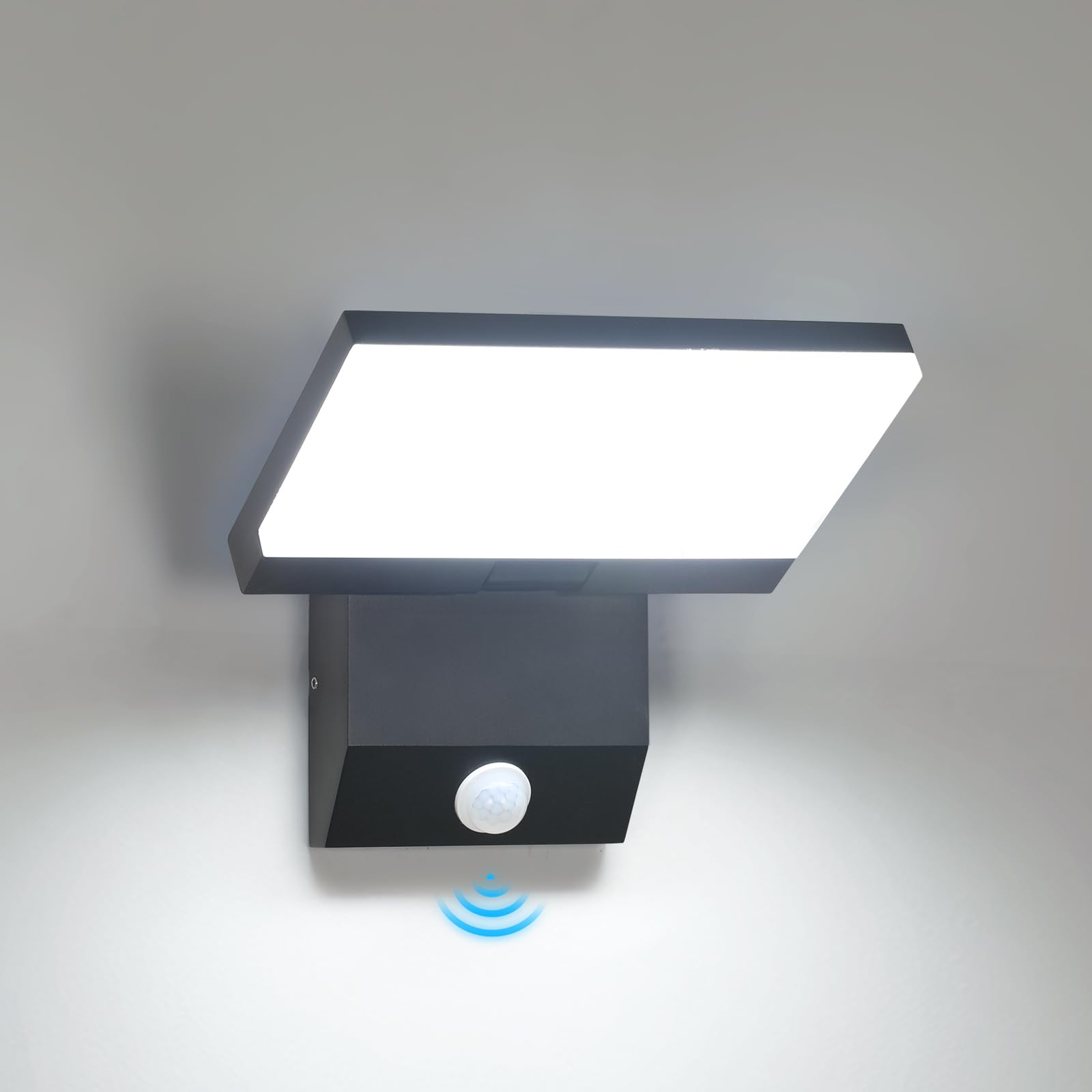 Comely Aplique Pared Exterior con Sensor de Movimiento, 24W Lampara Exterior Pared LED, IP65 Impermeable Aplique Negro para Patio, Jardín, Terraza, 6500K