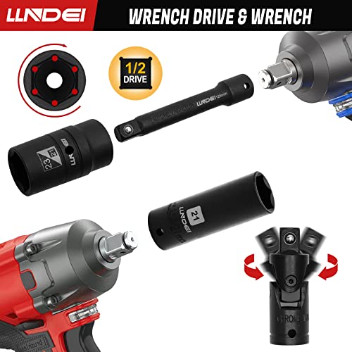 Llndei Mechanic Tool Kits,1/2" Drive Impact Socket Wrench Set,6 Point Deep Sockets/Lug Nut Flip Sockets,66Pcs,Metric,12-Point Combination Wrench For Automotive,Truck,Car,Garage,Household #TOP6