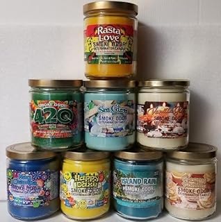 Smoke Odor Exterminator 13 oz Jar Candles Rasta Love, Assortment (8) Includes Rasta Love, 420, Happy Daze, Island Rain, Nag Champa, Sea Glass, Creamy Vanilla and Vanilla Glitz.