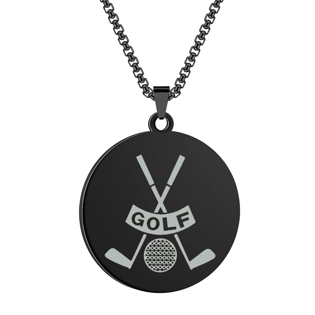 Heren sieraden zwarte golfbal ketting voor mannen jongens punk golfer talisman hangers 316L roestvrij staal hiphopkettingen voor mannen, Roestvrij staal, Geen edelsteen