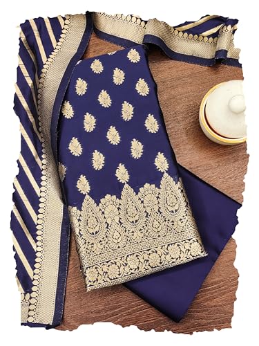 Image of DEVANGI Women's Banarasi Silk Unstitched Salwar Suit Dress Material With Dupatta