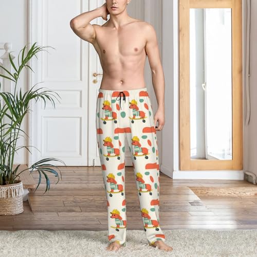 Mens Pajama Pants - Skateboard Dog Cute Print Soft Sleep Lounge Pants For Men, Casual Pj Bottoms With Pockets2