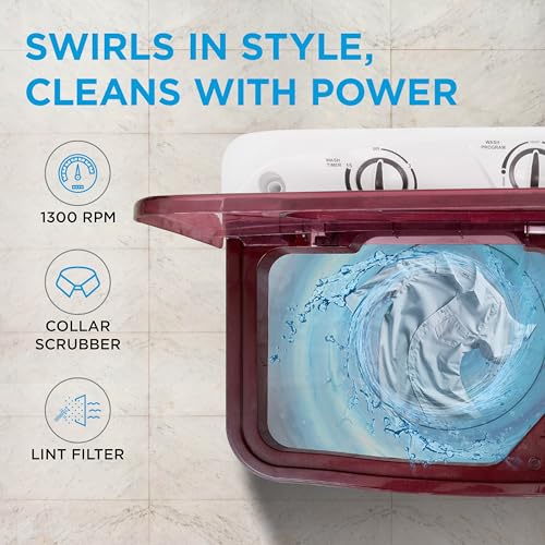 Image of Midea 6.5 kg 5 Star Semi Automatic Top Load Washing Machine Maroon, Rust Proof Body (MWMSA065PPG(MW), Rat Away Feature)