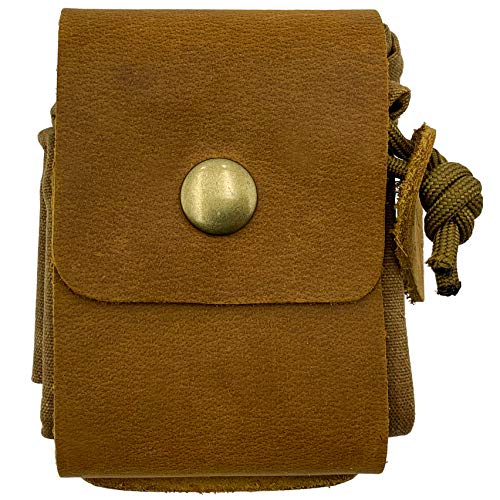 L & F Outfitters Small Canvas Draw-String Bag with Leather Straps to Attach to Outdoor Hiking, Hunting, Camping