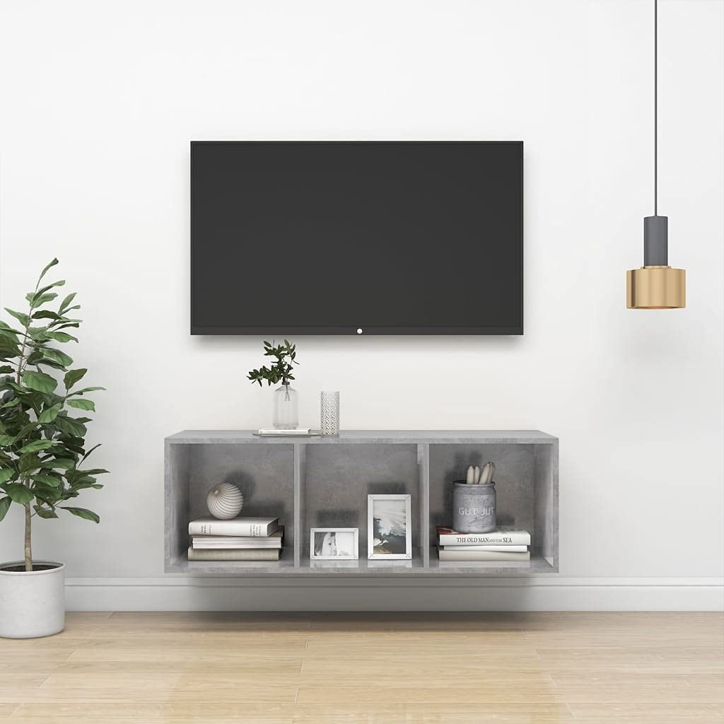 YUANCHUTOP Floating TV Unit, 3 Cubes Wall Mounted TV Cabinet, Floating Shelves, Modern Entertainment Media Console Center for Living Room & Office, Rustic Grey