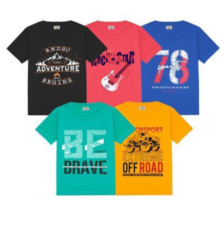 Image of Boys Printed Cotton Half Sleeve Regular Fit Casual t-Shirts Set Combo (Pack of 5)