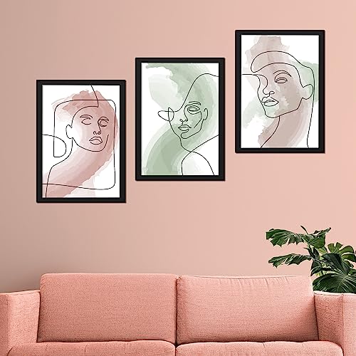 Image of Ritwika's Collection Of 3 Abstract Artwork Of Outline Portrait Of Women Face Painting With Frame For Home and Office Decor, Size 9.5 x 13.5 Inch (Each), SET OF - 3