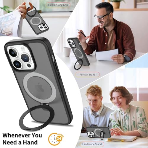 Image of Magnetic for iPhone 13 Pro Case & iPhone 14 Pro Case, 6.1 inch, Compatible with MagSafe, Rugged Kickstand, Not-Yellowing Military-Grade Protection, Matte Black
