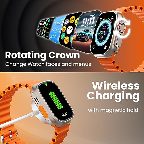 Image of Kratos SW17 Ultra+ Smartwatch with 1.96 inch Touch Display, Advanced BT Calling, Wireless Charging Smart Watch, Voice Assistant, 100+ Sports Modes, Rotating Crown, Metallic Body, IP67, Heart Rate, SpO2