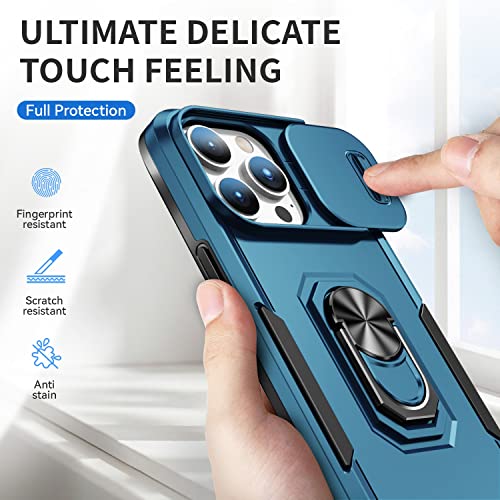 Image of Polycarbonate Back Cover Case Compatible for Apple iPhone 14 Pro Max with Slide Camera Cover & Rotated Ring Stand | Military Grade Mobile Phone Cover Case for Apple iPhone 14 Pro Max (Blue)
