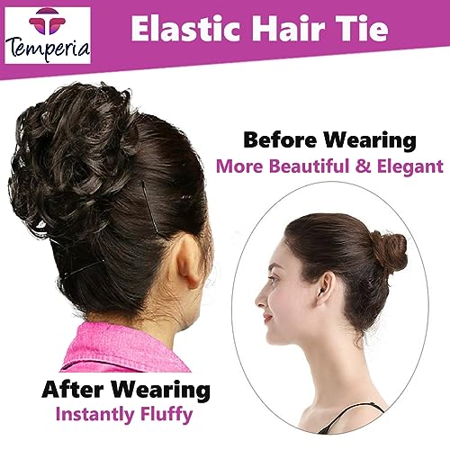 Image of TEMPERIA Hair Accessories For Women Stylish - Juda Hair Buns - Messy Bun Hair Extension - Artificial Fake Donuts Maker Scrunchies - With Elastic Rubber band - Natural Brown - 2 Pc - (25GR)