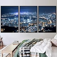 3 Piece Framed Canvas Wall Art City Illuminations Canvas Prints Home Artwork Decoration for Living Room,Bedroom - 16
