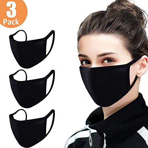 3 Pack Unisex Mouth Mask Adjustable Anti Dust Face Mask,Black Cotton Mouth Mask