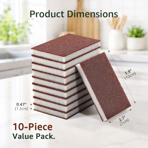 Image of 10 Pack Magic Carborundum Sponge Pads Heavy Duty Rust Scrubber for Cookware | High Density Emery Sheets Remove Baked-On Grease and Grime from Pots Pans Sinks Grills Stovetops Kitchen Bathroom Surfaces