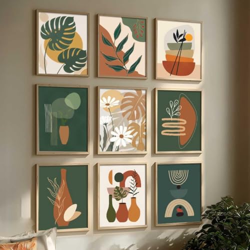 Image of kotart Aesthetic Boho Art Home Decoration | Boho Paintings With Frame For Living Room Bed Room Hotel Wall Decor Digital Reprint Set of 9 (13X17 inch)