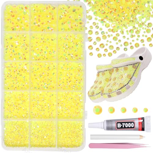 12000Pcs Yellow Rhinestones for Bedazzling Kit 2/3/4/5/6mm Mix Sizes Jelly Bedazzling Resin Gems Gems Bedazzling for Crafting Flatback Resin Rhinestones for Craft DIY Face Makeup Crafts Tumblers