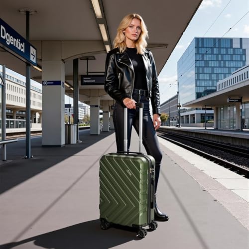 Image of 3 piece Carry on luggage 22x14x9 airline approved olive green | Lightweight ABS Hardside Luggage, TSA-Approved combination Lock, Suitcases with Spinner Removable Wheels (20 inch /DB /TB)