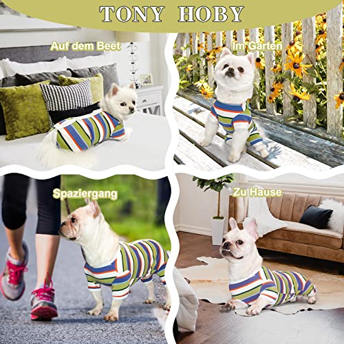 TONY HOBY Hundeschlafanzug, Hunde-Overall, buntes Hundeshirt, Hunde-OP-Behandlungsanzug für kleine und mittelgroße Hunde (blau&weiß - Männlich, S)