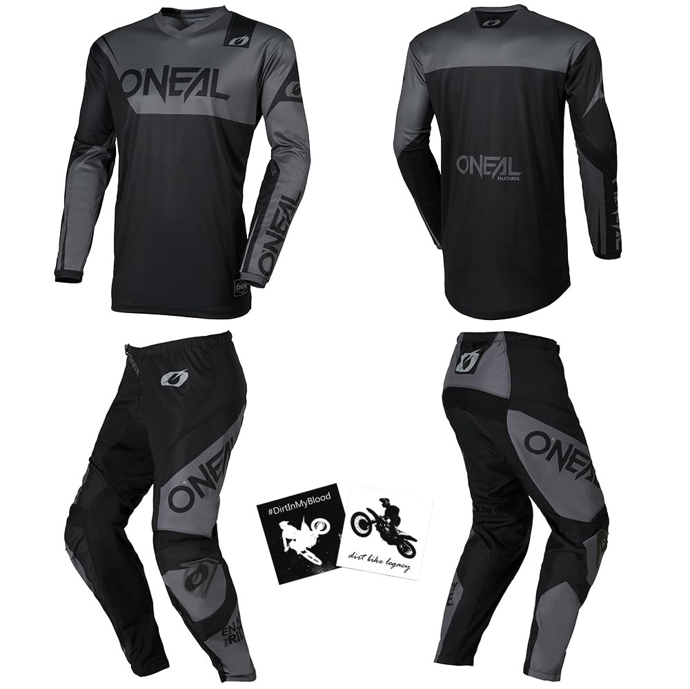 MX Outfit O'Neal Element Black Gray Kids/Youth (12/14 (26)/Large) Protective Pants Jersey motocross dirt bike off-road bundle combo set