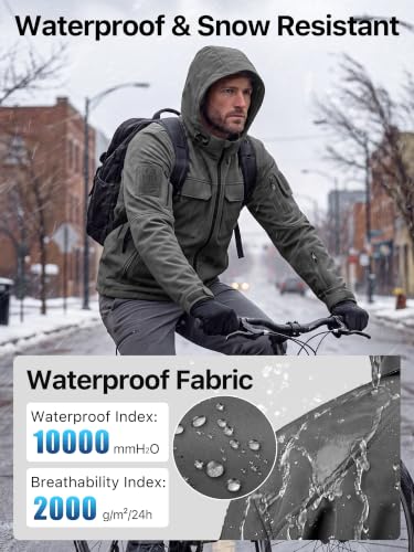Image of FREE SOLDIER Men's Waterproof Softshell Jacket Fleece Lined Outdoor Jacket Tactical Military Hoodie Windbreaker